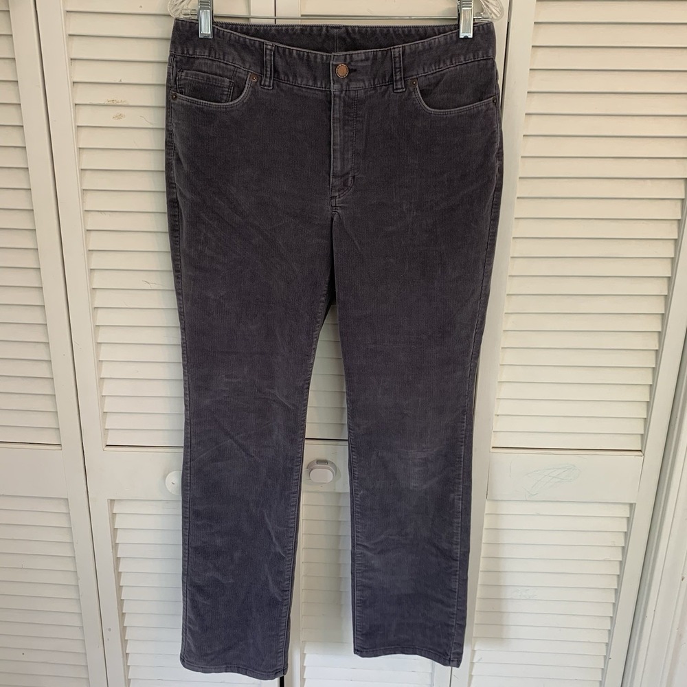 LL Bean Favorite Fit Corduroy Pants Women 10 Petite 10P Gray Straight Leg 500968